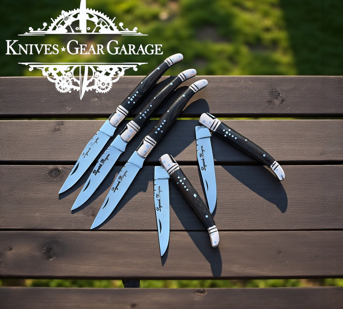 Custom Handmade Laguiole Bougna Pocket Knife – 10" J2 Steel Blade with Wangi Wood Handle & Brass Bolster, Leather Sheath
