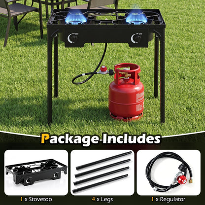 2 Burner Propane Stove 160000 BTU with Adjustable Regulator