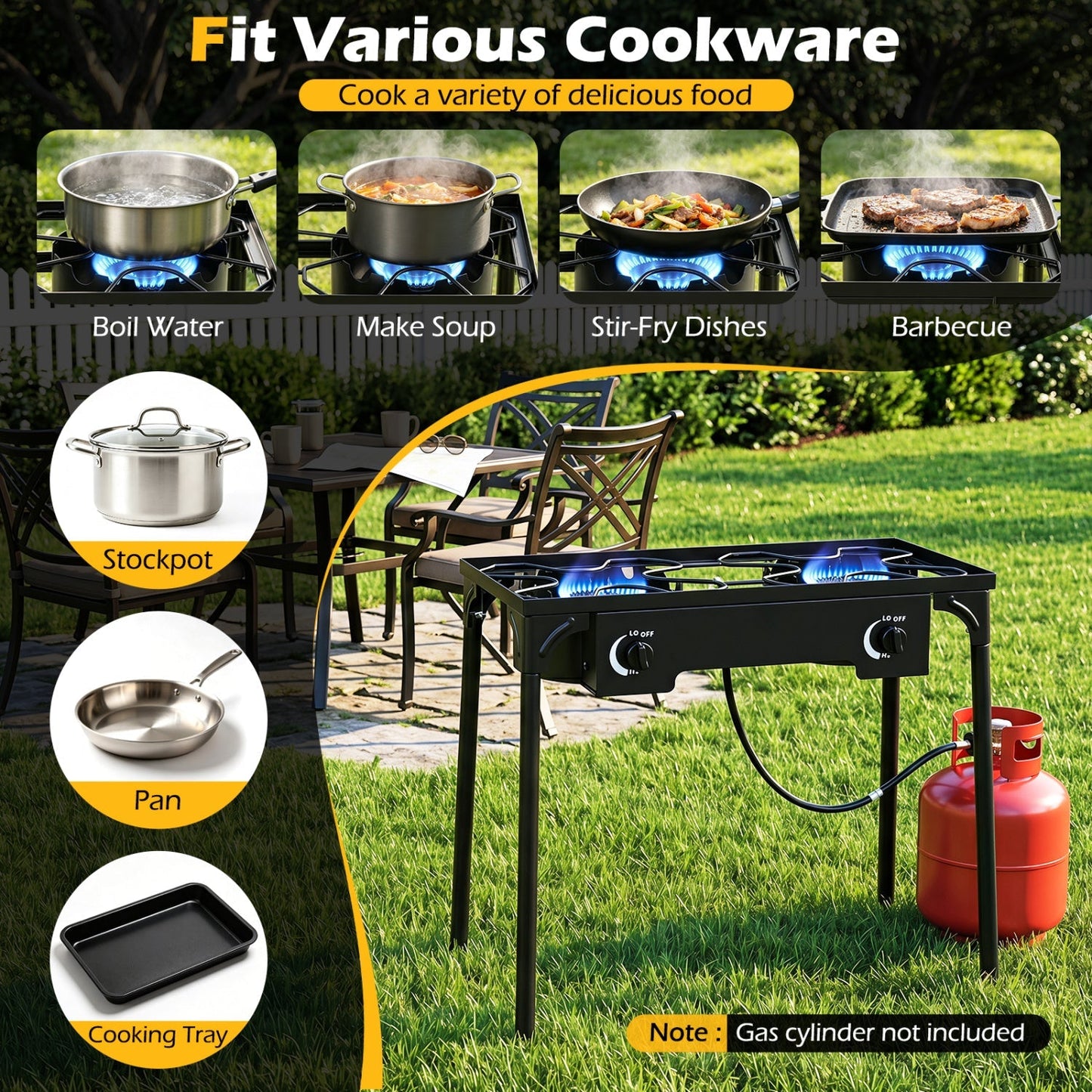 2 Burner Propane Stove 160000 BTU with Adjustable Regulator