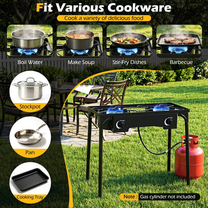 2 Burner Propane Stove 160000 BTU with Adjustable Regulator