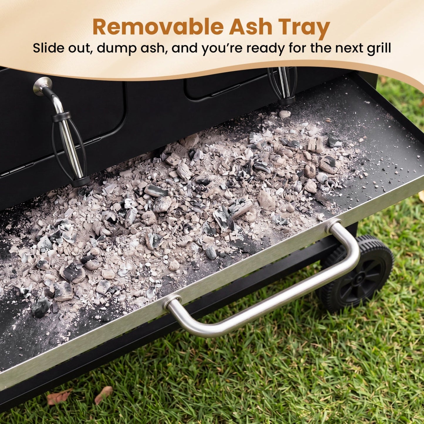 Charcoal Grill with Lifting Trays and Folding Side Tables