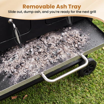 Charcoal Grill with Lifting Trays and Folding Side Tables
