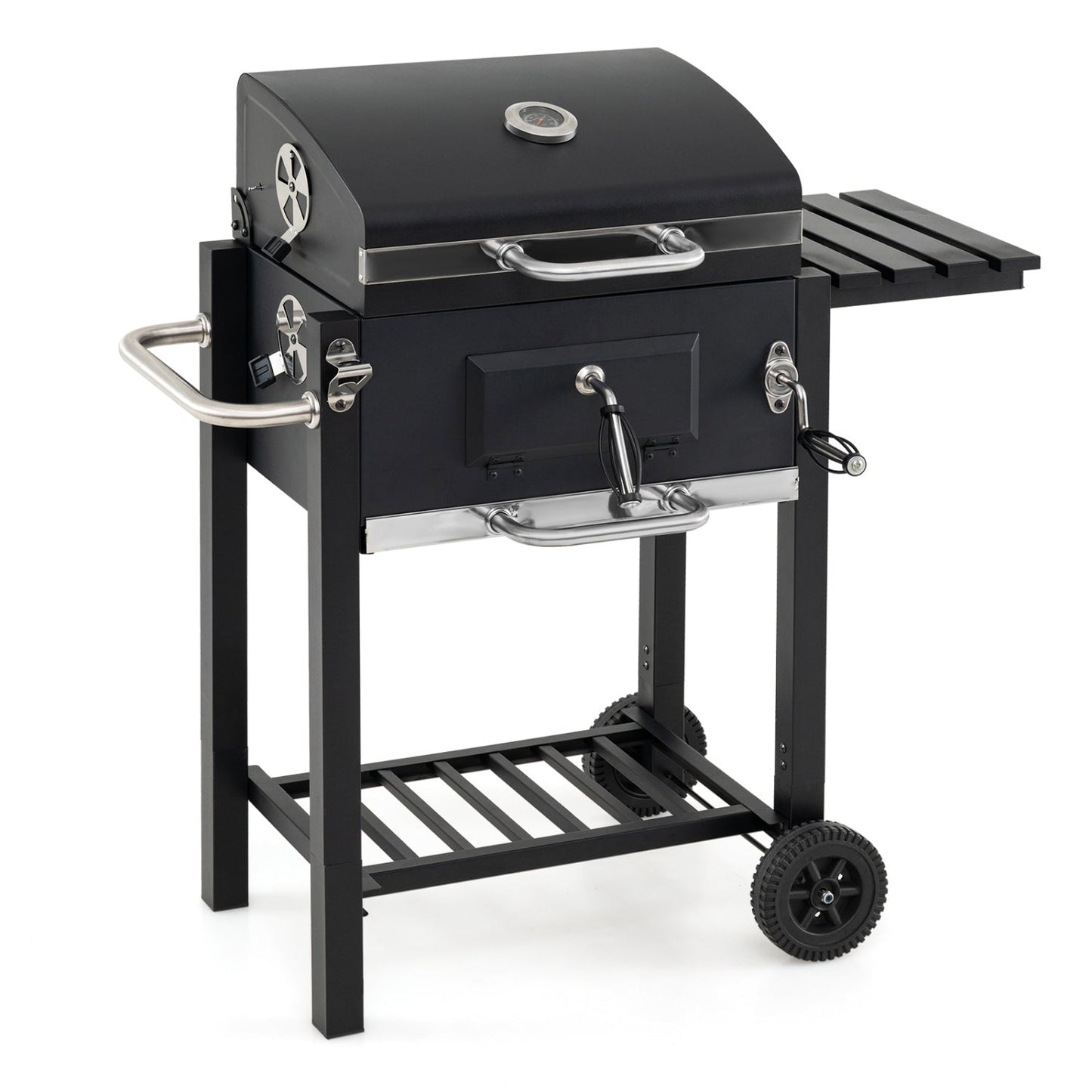 Charcoal Grill with Adjustable Tray and Wheels