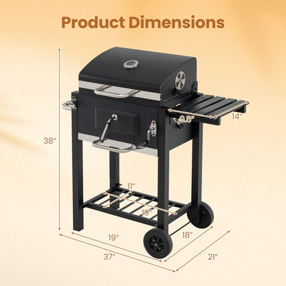 Charcoal Grill with Adjustable Tray and Wheels