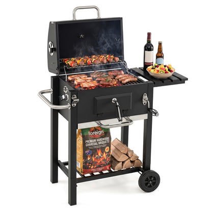 Charcoal Grill with Adjustable Tray and Wheels